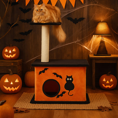 Halloween Cat Tree, Cat Tower Cat Tree For Indoor Cats With Spacious Cat Condo, Large Platform, Sisal Scratching Post, Orange & Black